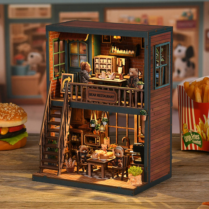 Bear Restaurant - DIY Book Nook Kit 3D Miniature Dollhouse