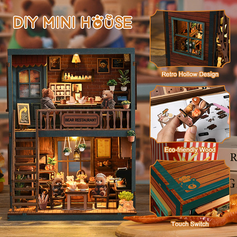 Bear Restaurant - DIY Book Nook Kit 3D Miniature Dollhouse