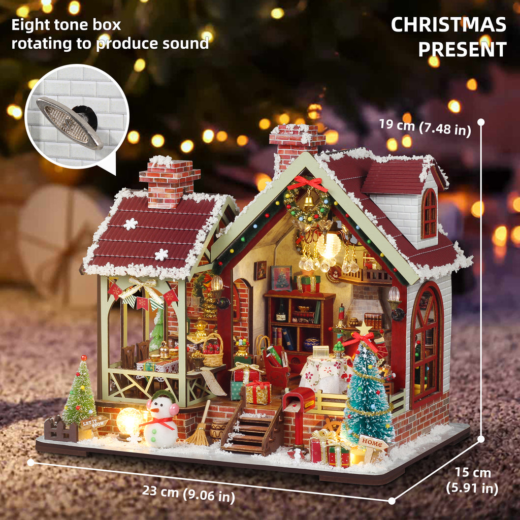Warm Christmas Lodge - DIY Miniature Dollhouse Kit Musical Box