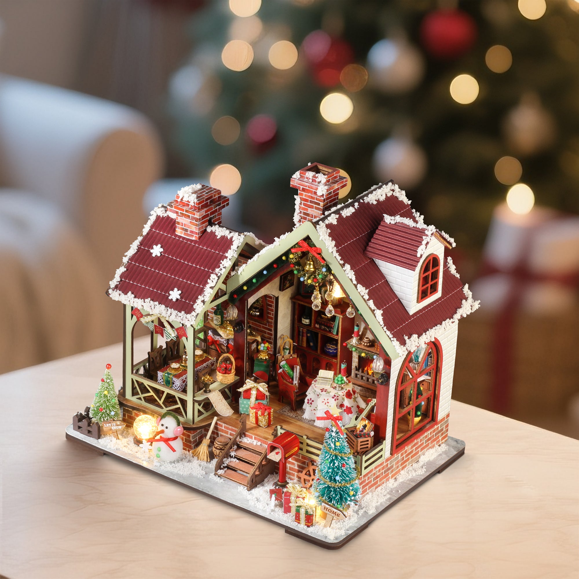 Warm Christmas Lodge - DIY Miniature Dollhouse Kit Musical Box
