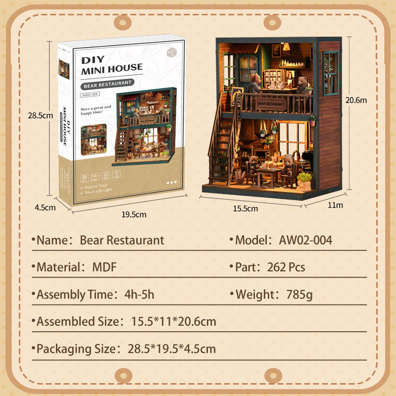 Bear Restaurant - DIY Book Nook Kit 3D Miniature Dollhouse