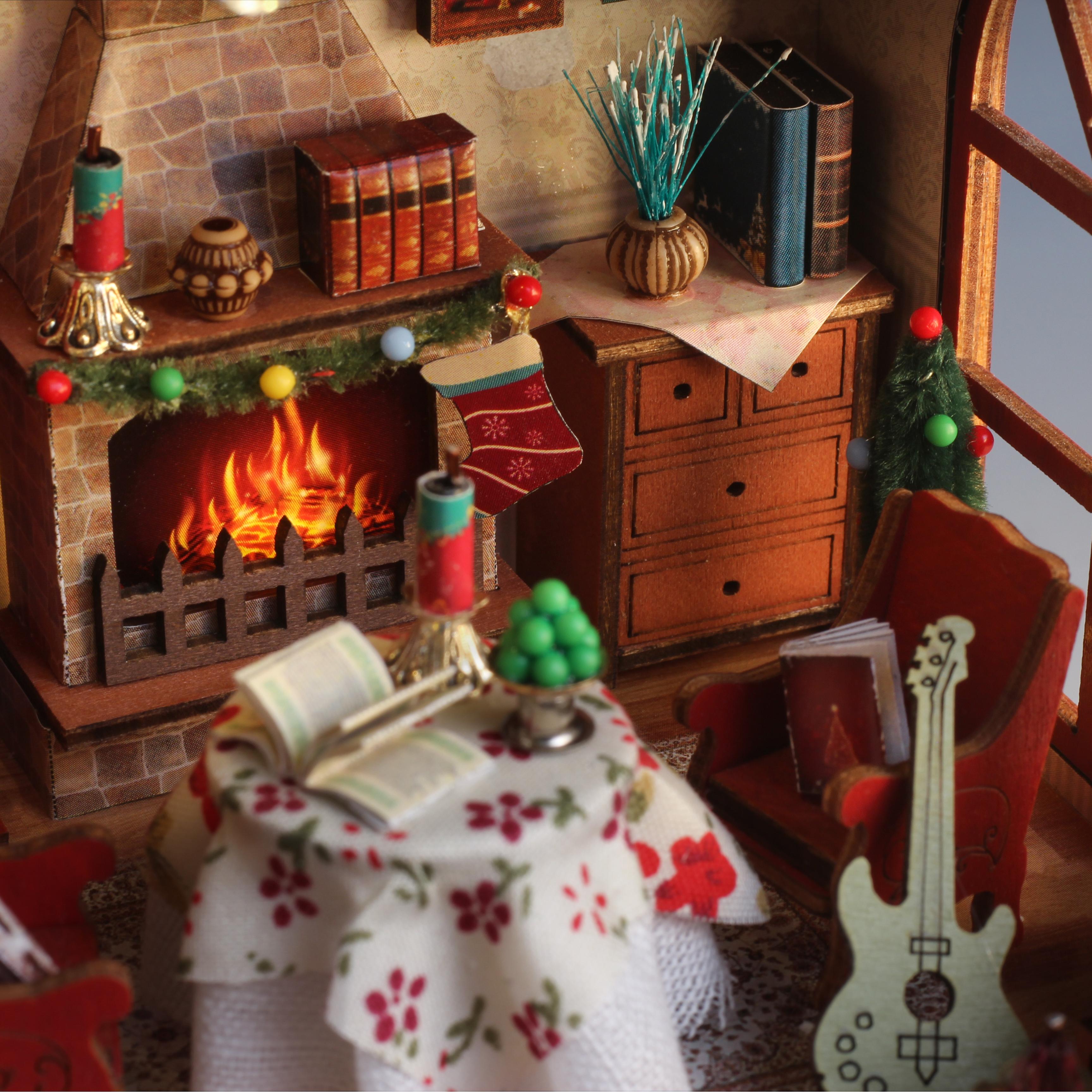 Warm Christmas Lodge - DIY Miniature Dollhouse Kit Musical Box