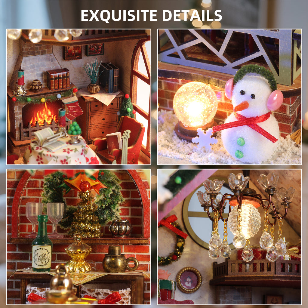 Warm Christmas Lodge - DIY Miniature Dollhouse Kit Musical Box