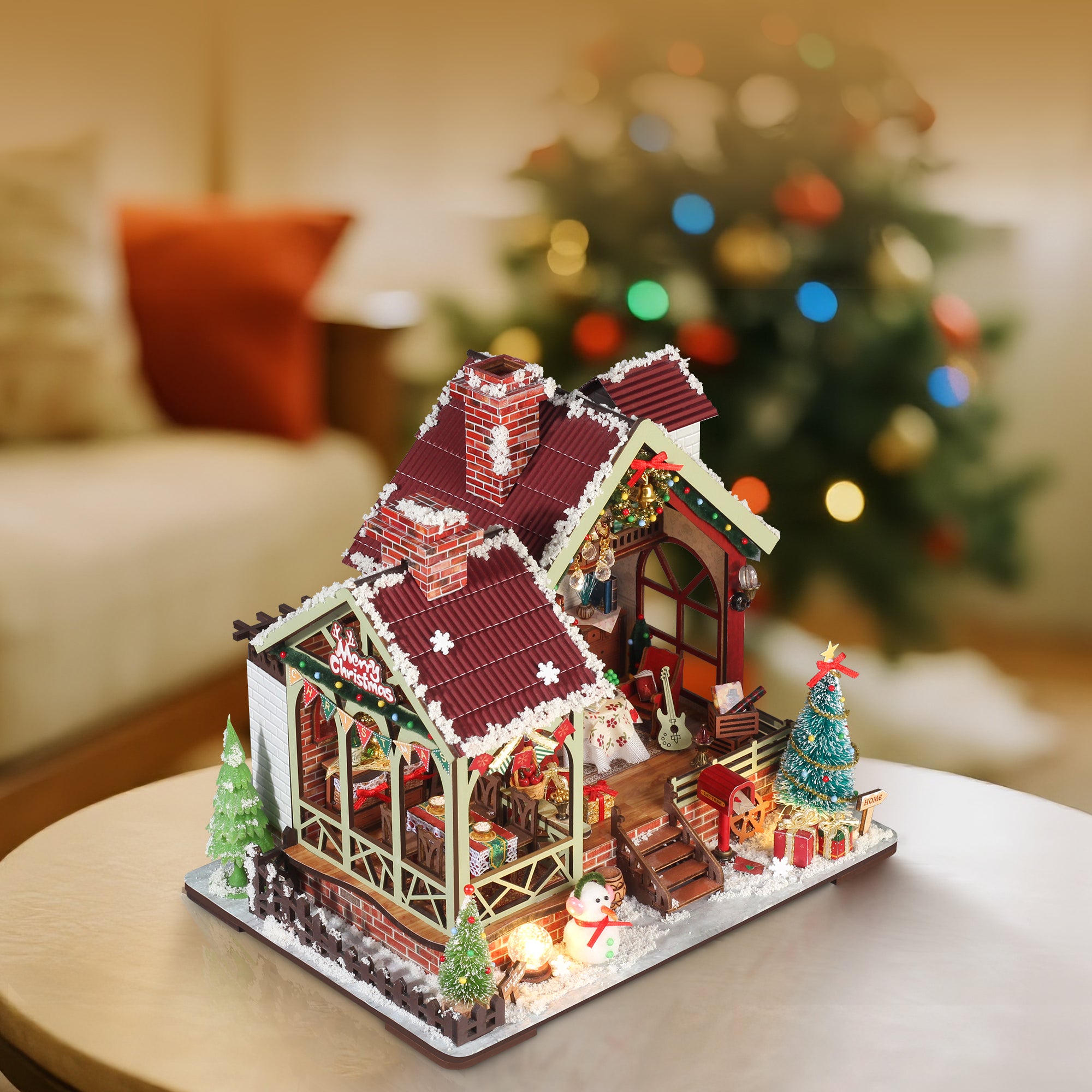 Warm Christmas Lodge - DIY Miniature Dollhouse Kit Musical Box
