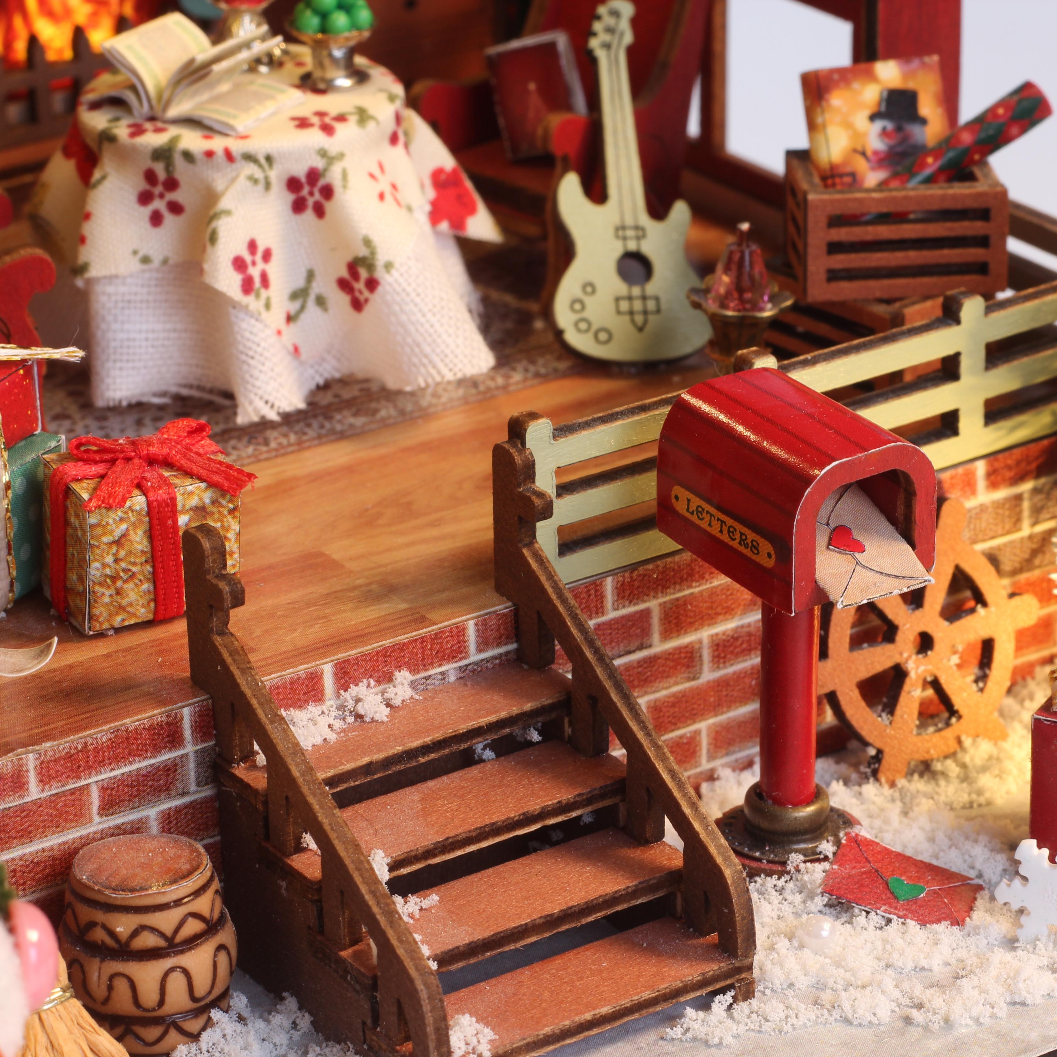 Warm Christmas Lodge - DIY Miniature Dollhouse Kit Musical Box