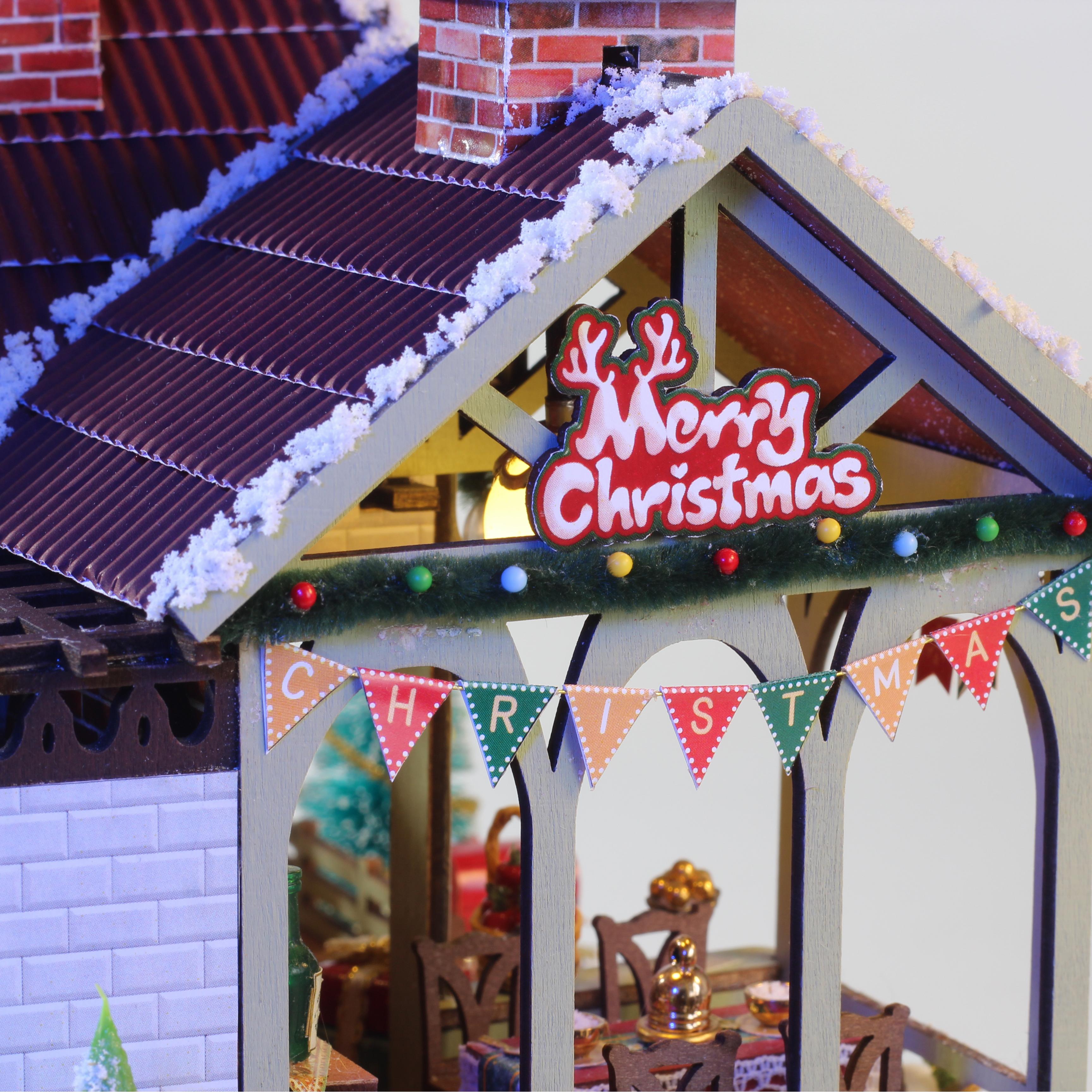 Warm Christmas Lodge - DIY Miniature Dollhouse Kit Musical Box