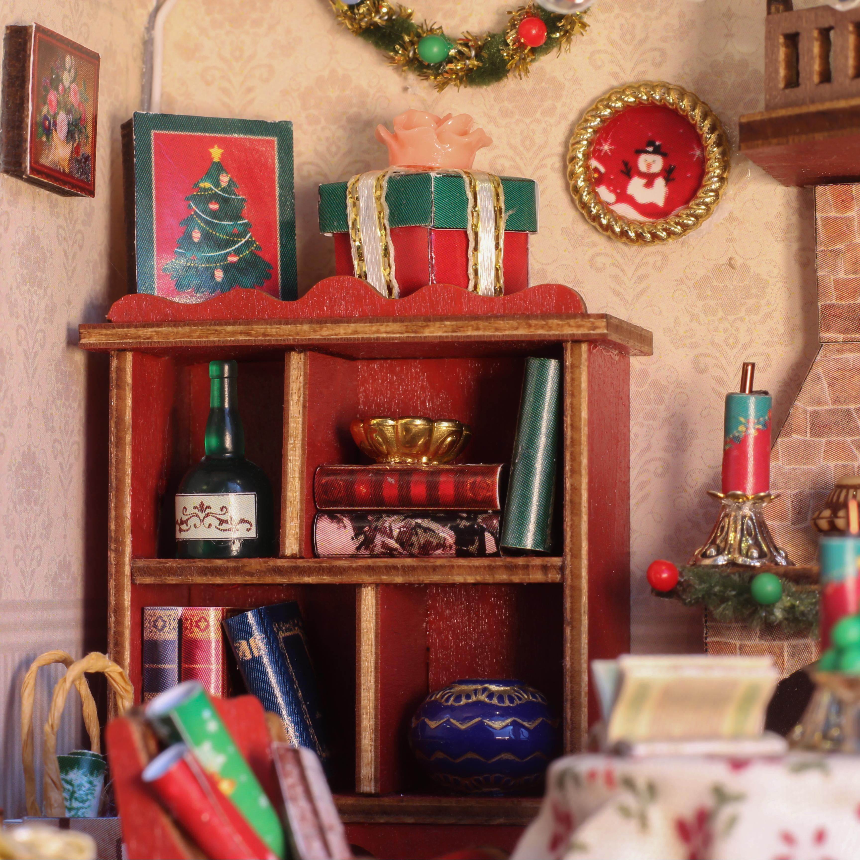 Warm Christmas Lodge - DIY Miniature Dollhouse Kit Musical Box
