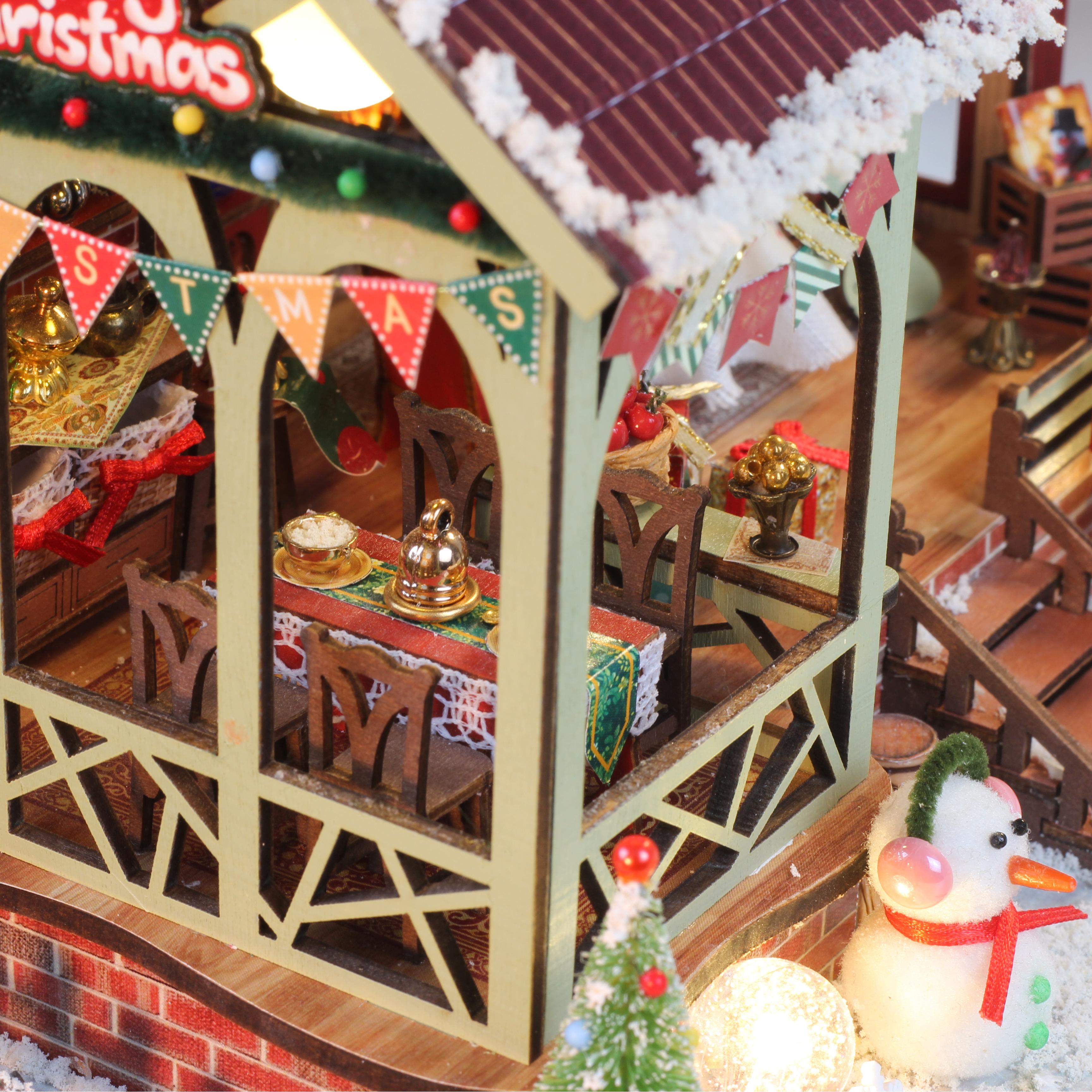 Warm Christmas Lodge - DIY Miniature Dollhouse Kit Musical Box